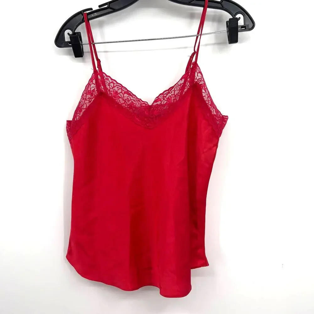 Nordstrom Red Satin Matching Pajama Lingerie Sexy Shorts Tank Set S Small - Picture 3 of 10